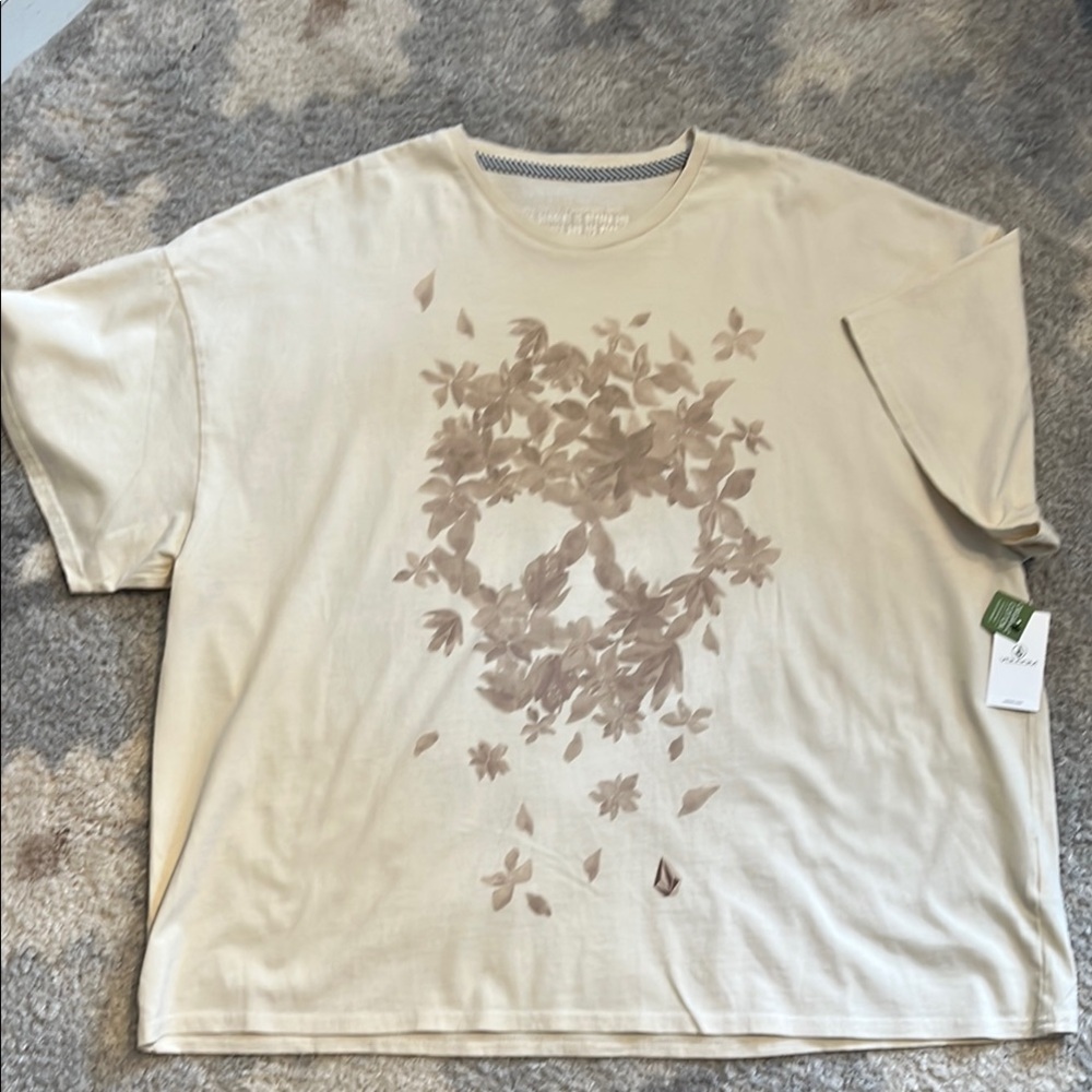 Volcom Cream Short Sleeve Tee with Artistic Skull Design